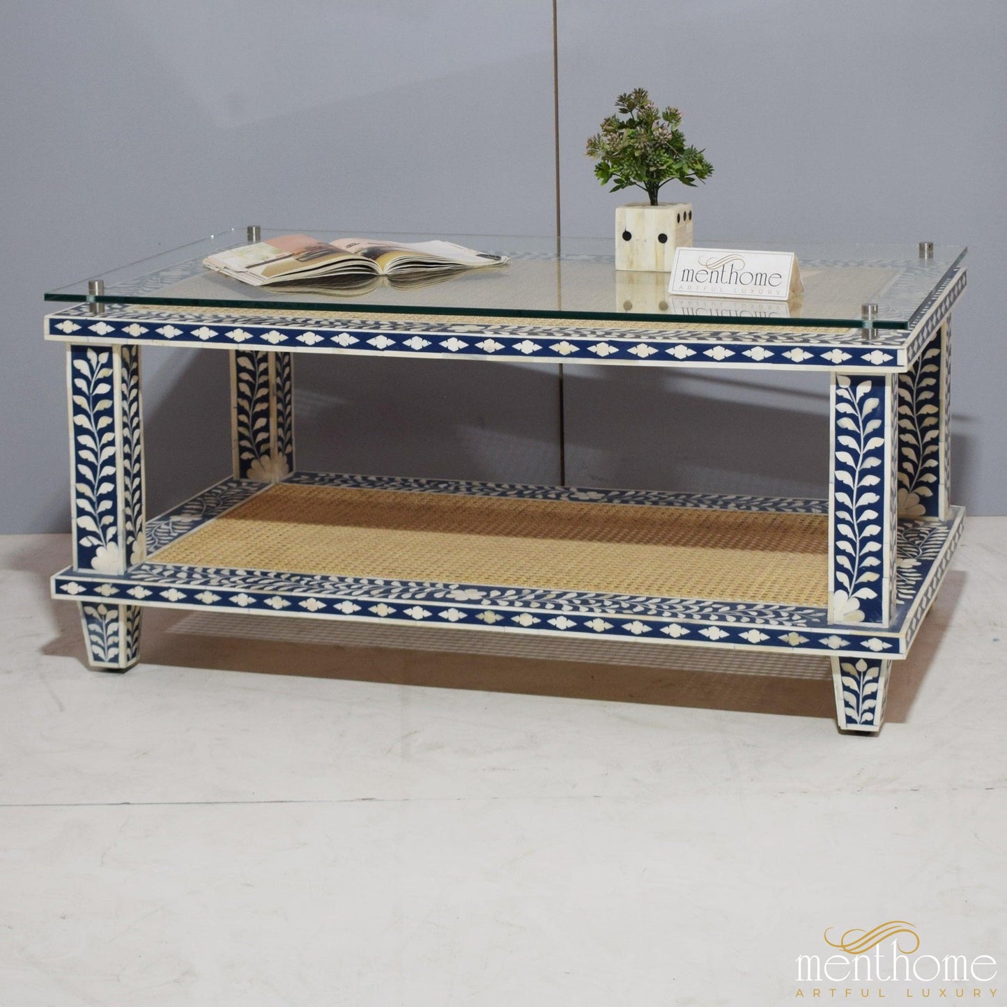 Shelf coffee table Bone Inlay | Luxury Handmade Coffee Table