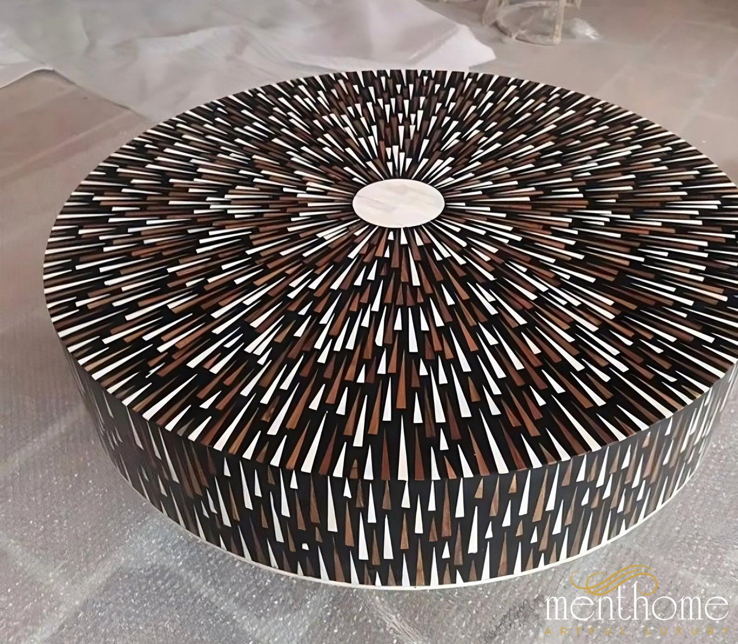 Bone inlay Sun Rays design coffee table | Luxury Handmade Coffee Table