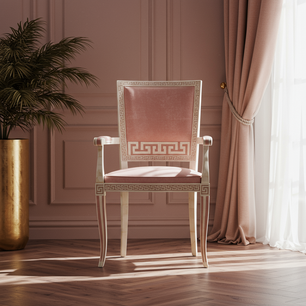 Elegant Inlay Chair with Velvet Upholstery | Luxury Handmade Chair