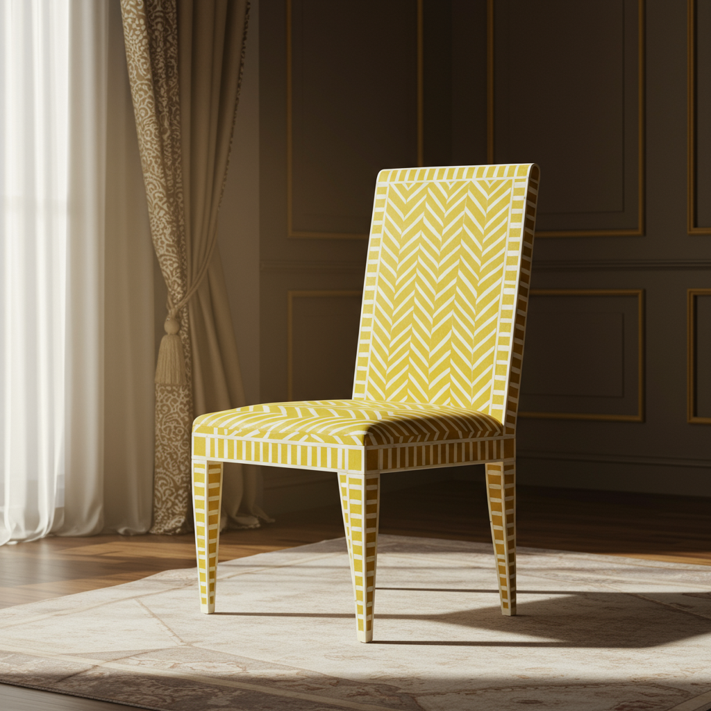 Inlay Patterned Upholstered Chair | Luxury Handmade Chair