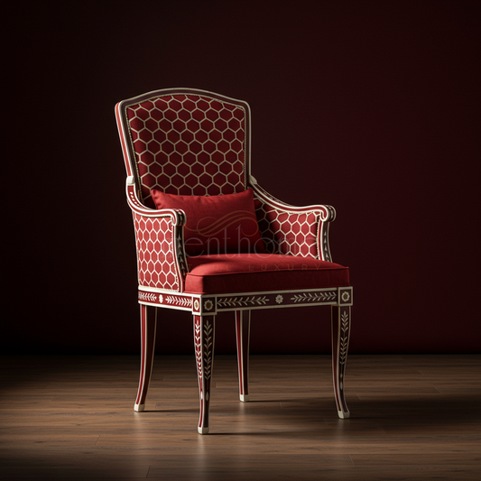 Luxury Inlay Armchair with Red Velvet Upholstery | Luxury Handmade Chair