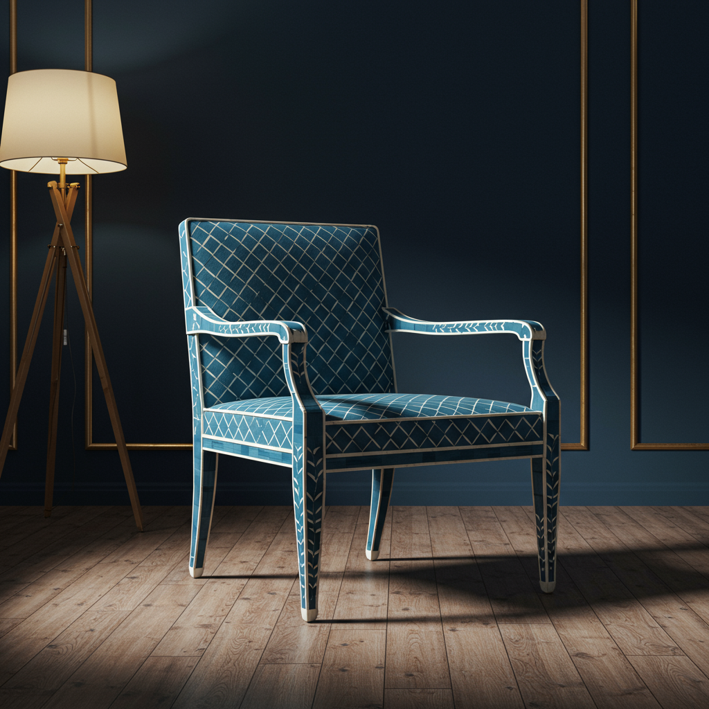 Elegant Blue Inlay Armchair | Luxury Handmade Chair