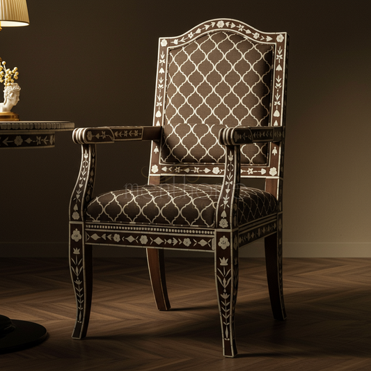 Luxury Inlay Armchair with Elegant Patterned Upholstery | Luxury Handmade Chair