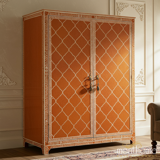 Handcrafted Decorative Wooden Wardrobe with Intricate Pattern | Luxury Handmade Wardrobe