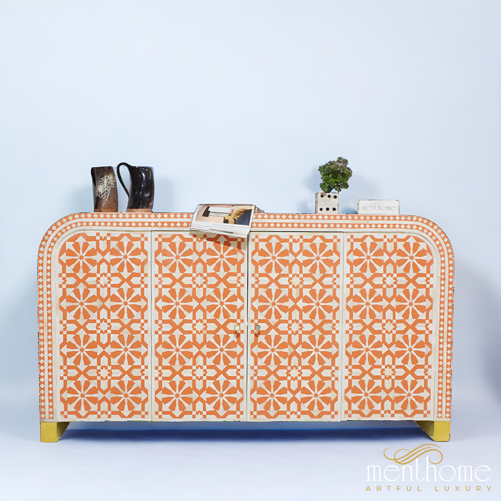 Orange Curved Waterfall 2 door Cabinet | Luxury Handmade Cabinet