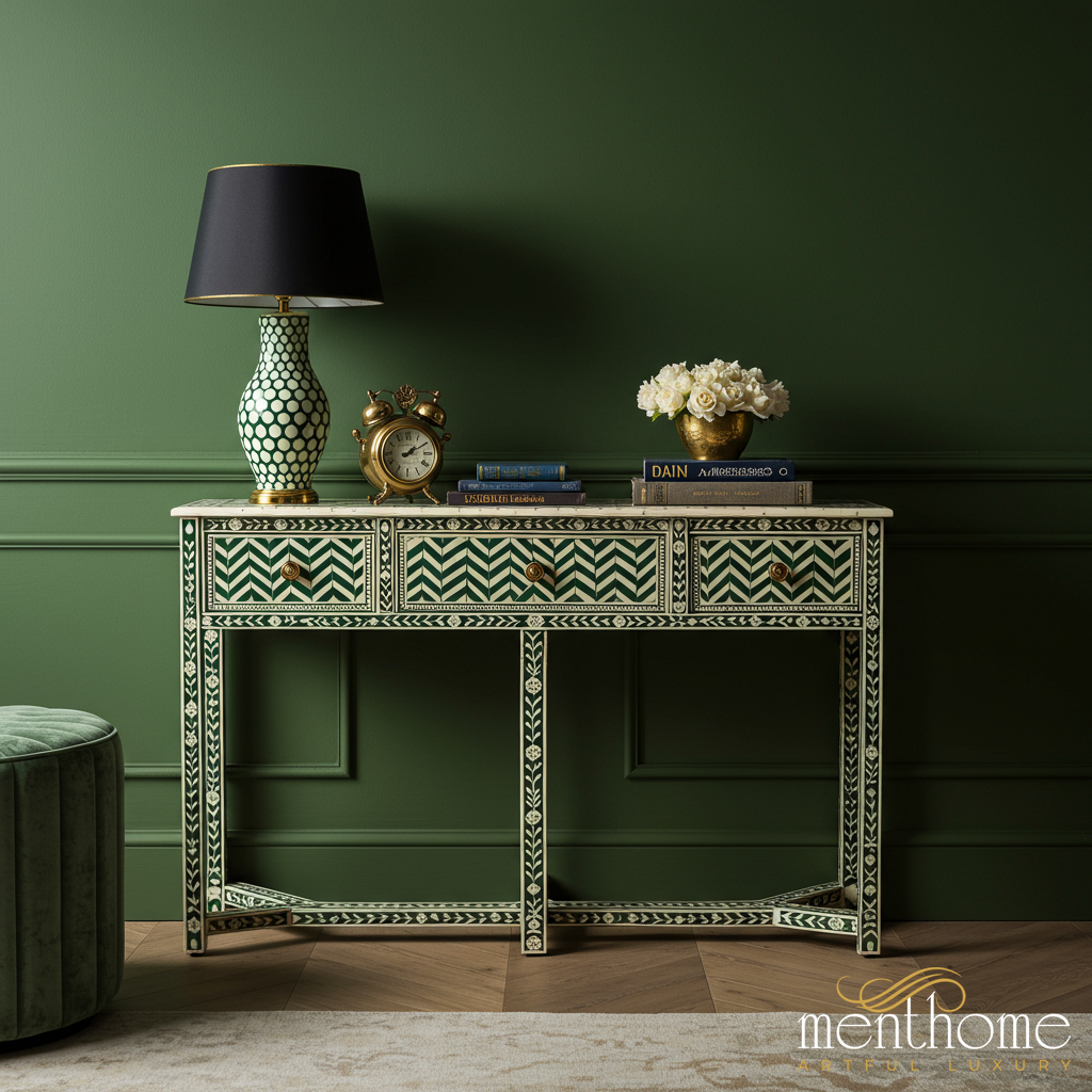 Handcrafted Bone Inlay Console Table | Luxury Handmade Console