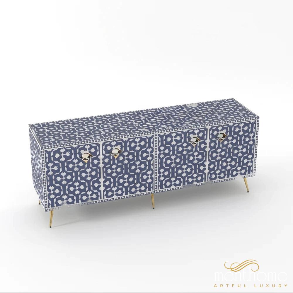 Antique Floral-Bone Inlay Rectangular-Cabinet | Luxury Handmade Cabinet