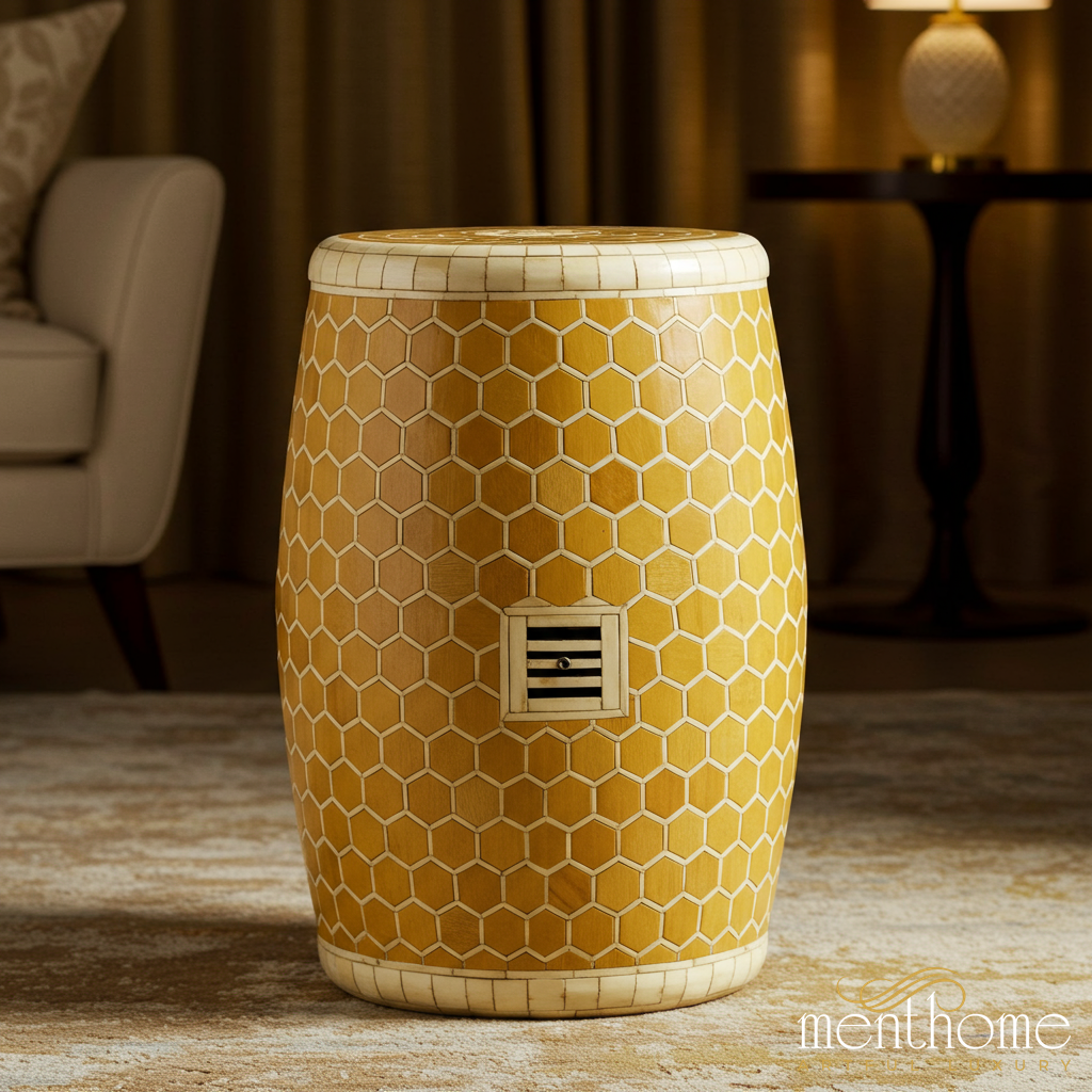 Honeycomb Pattern inlay Garden Stool | Luxury Handmade Stool