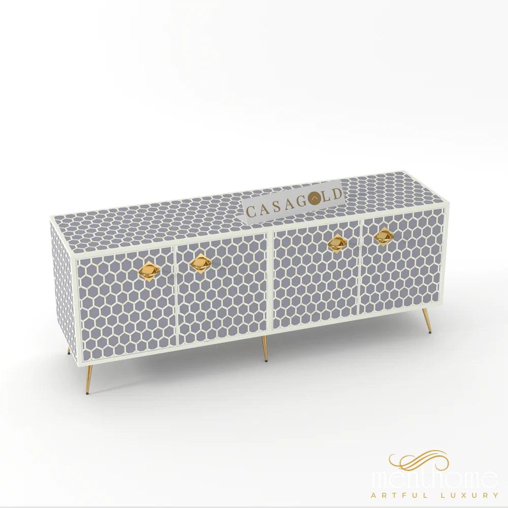 HoneyComb-Bone Inlay -Rectangular-Cabinet | Luxury Handmade Cabinet