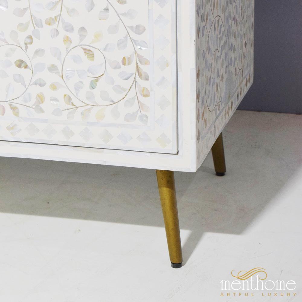 Mother of Pearl 2-door cabinet with brass leg | Luxury Handmade Cabinet