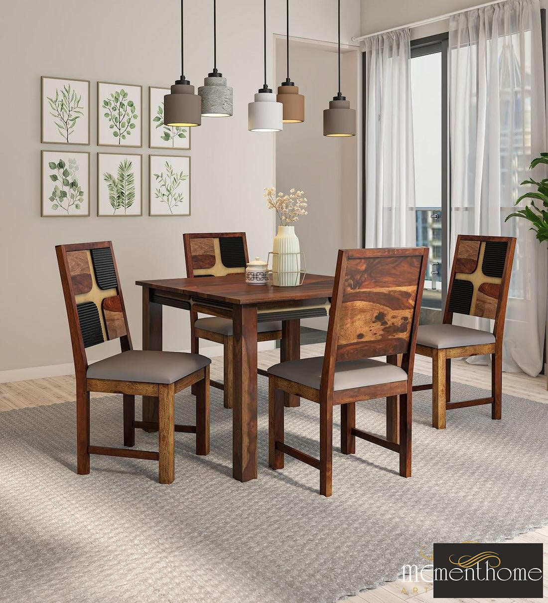 Modern Rosewood Dining Chair and Table In Provincial Teak Finish with Cushioning | Luxury Handmade Chair