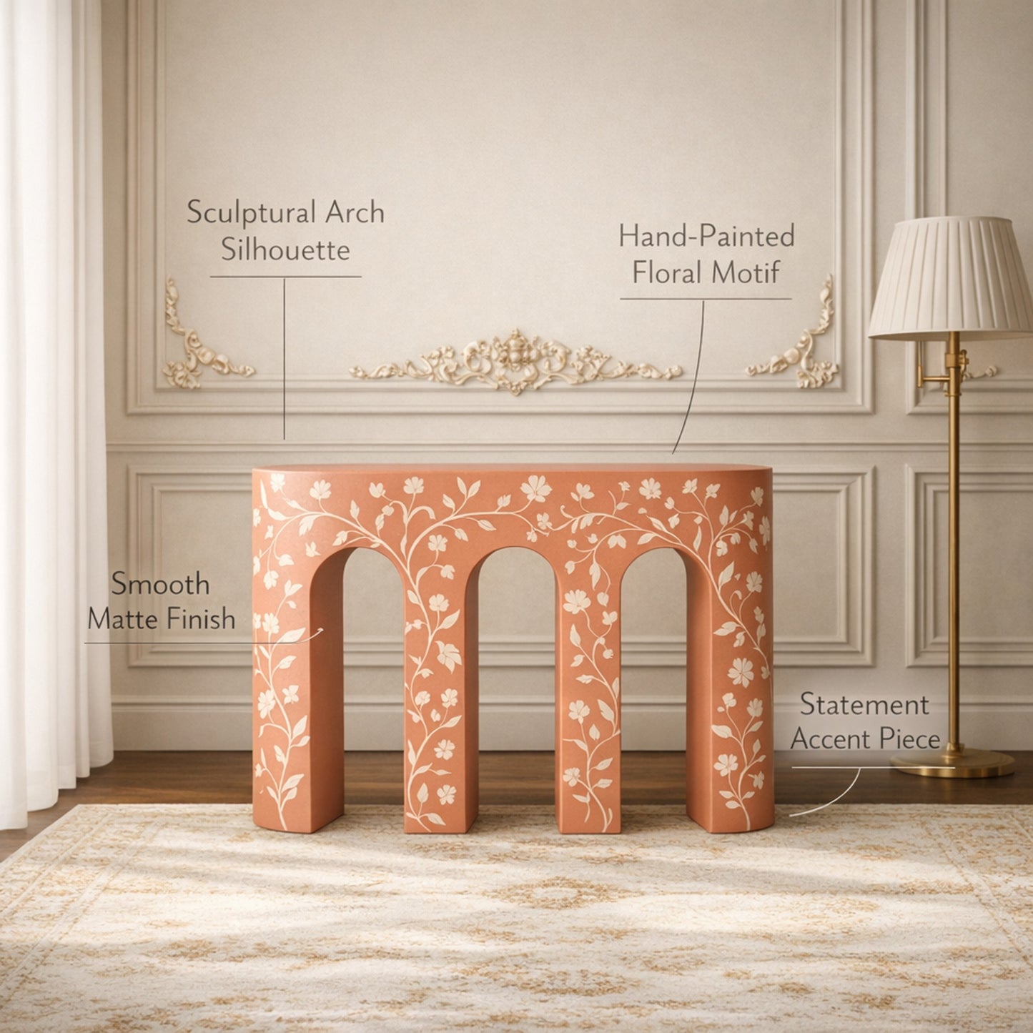Decorative Pink Floral Console Table | Luxury Handmade Console
