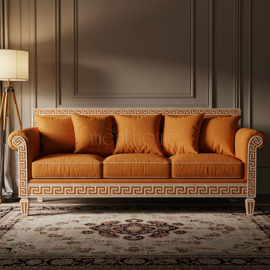 Luxury Inlay Orange Velvet Sofa | Luxury Handmade Sofa