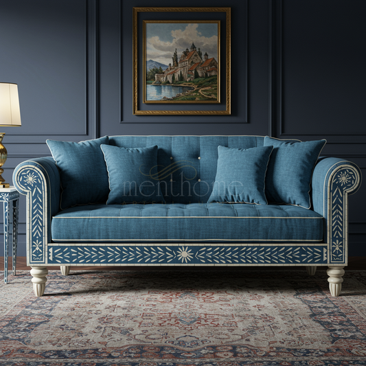 Luxury Handcrafted Inlay Blue Sofa | Luxury Handmade Sofa