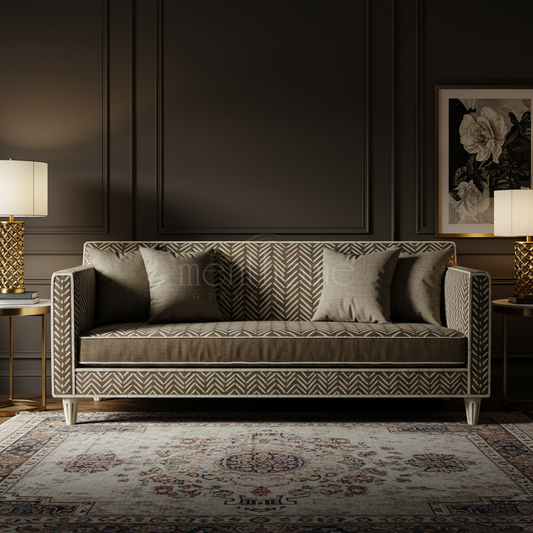 Luxury Inlay Pattern Sofa with Neutral Tones | Luxury Handmade Sofa