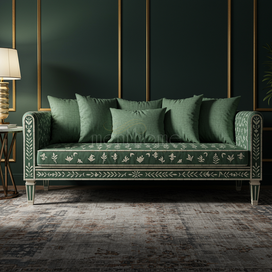 Luxury Inlay Floral Pattern Green Sofa | Luxury Handmade Sofa