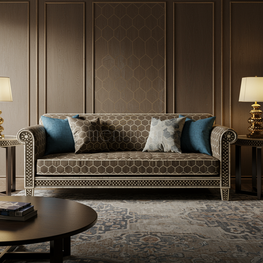 Luxury Inlay Pattern Sofa with Decorative Cushions | Luxury Handmade Sofa