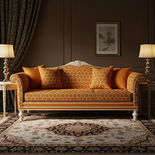 Luxury Inlay Classic Orange Sofa | Luxury Handmade Sofa