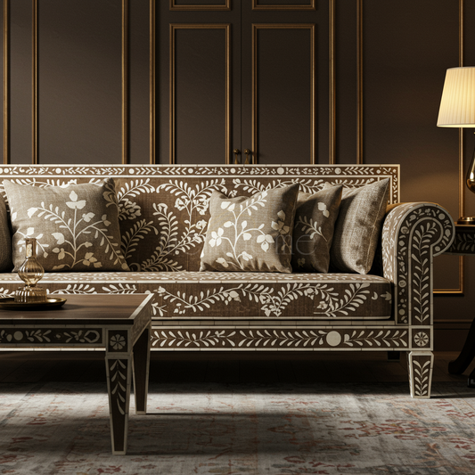 Luxury Handcrafted Inlay Sofa with Floral Motif | Luxury Handmade Sofa