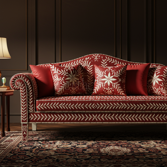 Luxury Inlay Pattern Red Sofa | Luxury Handmade Sofa