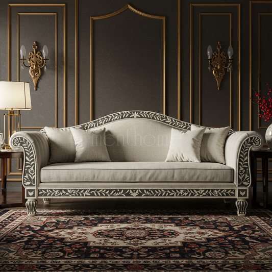 Luxury Inlay Carved Sofa with Elegant Floral Motifs | Luxury Handmade Sofa