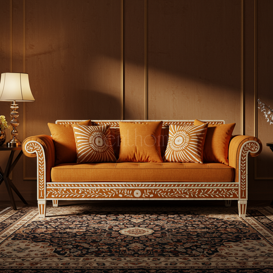 Luxury Handcrafted Inlay Sofa with Floral Motif | Luxury Handmade Sofa