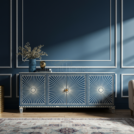 Luxury Inlay Blue Sunburst TV Cabinet | Luxury Handmade TV Cabinet