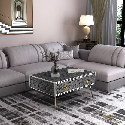 Handmade Inlaid Optical Coffee Table | Luxury Handmade Coffee Table