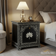 Black and White Floral Inlay Nightstand | Luxury Handmade Bedside Table