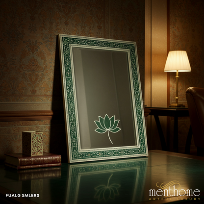 Decorative Green Floral Wall Mirror | Luxury Handmade Mirror