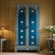 Handcrafted Blue Floral Inlay Wooden Wardrobe | Luxury Handmade Wardrobe