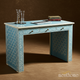 Blue Hand-Painted Wooden Writing Desk with Drawers | Luxury Handmade Desk
