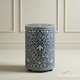 Elegant Blue and White inlay Stool | Luxury Handmade Side Table