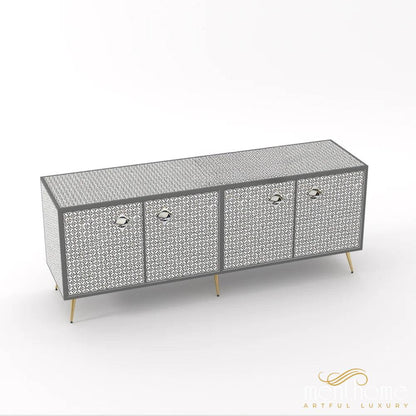 Geometric Flower-Bone Inlay -Rectangular-Tv Cabinet | Luxury Handmade TV Cabinet