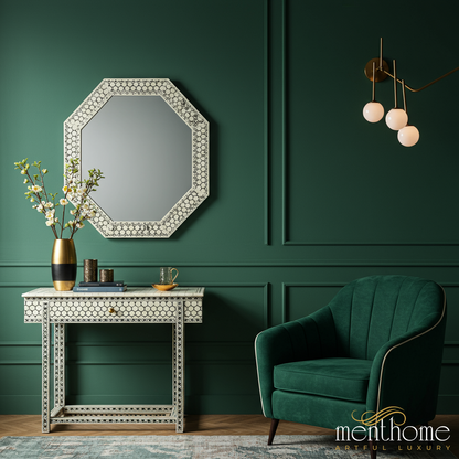 Elegant Bone Inlay Octagonal Wall Mirror | Luxury Handmade Mirror