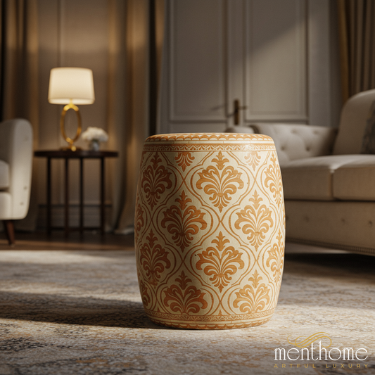 Decorative inlay Garden Stool with Ornate Pattern | Luxury Handmade Stool