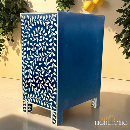 Leaf Design Black and White 3 Drawer Resin Bedside Table | Luxury Handmade Bedside Table