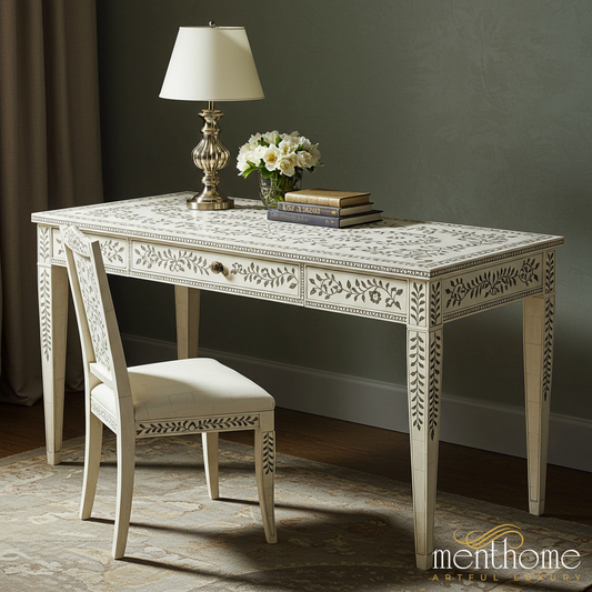 Hand-Painted Floral Writing Desk and Chair Set | Luxury Handmade Desk