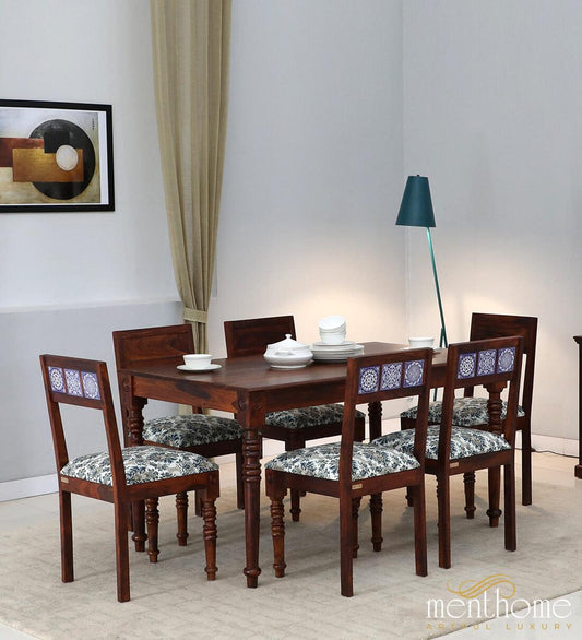 Rosewood Dining Table and Chair In Provincial Teak Finish with Cushioning | Luxury Handmade Chair