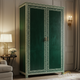 Elegant Green Velvet Armoire with Greek Key Pattern | Luxury Handmade Wardrobe