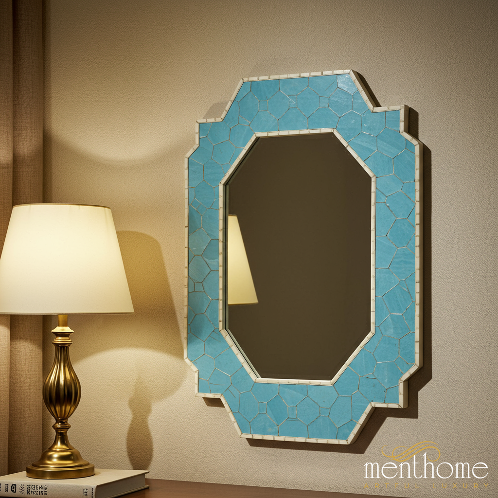 Decorative Blue Mosaic Wall Mirror | Luxury Handmade Mirror