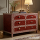 Red Inlaid Wooden Chest of Drawers with Floral Motifs | Luxury Handmade Dresser