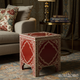 Red Decorative Accent Table with Intricate White Inlay | Luxury Handmade Side Table
