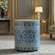 Blue and White Floral Patterned Round Accent Table | Luxury Handmade Stool