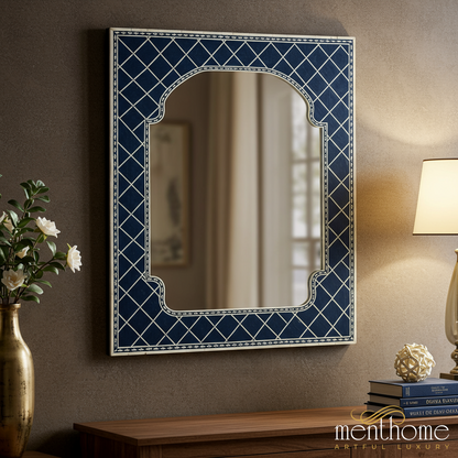 Elegant Blue and White Decorative Wall Mirror | Luxury Handmade Mirror