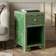 Green Chevron Pattern Wooden Nightstand with Drawer | Luxury Handmade Bedside Table