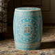 Blue inlay Garden Stool with Intricate White Pattern | Luxury Handmade Stool