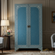 Hand-Painted Blue Wooden Armoire with Floral Detailing | Luxury Handmade Wardrobe