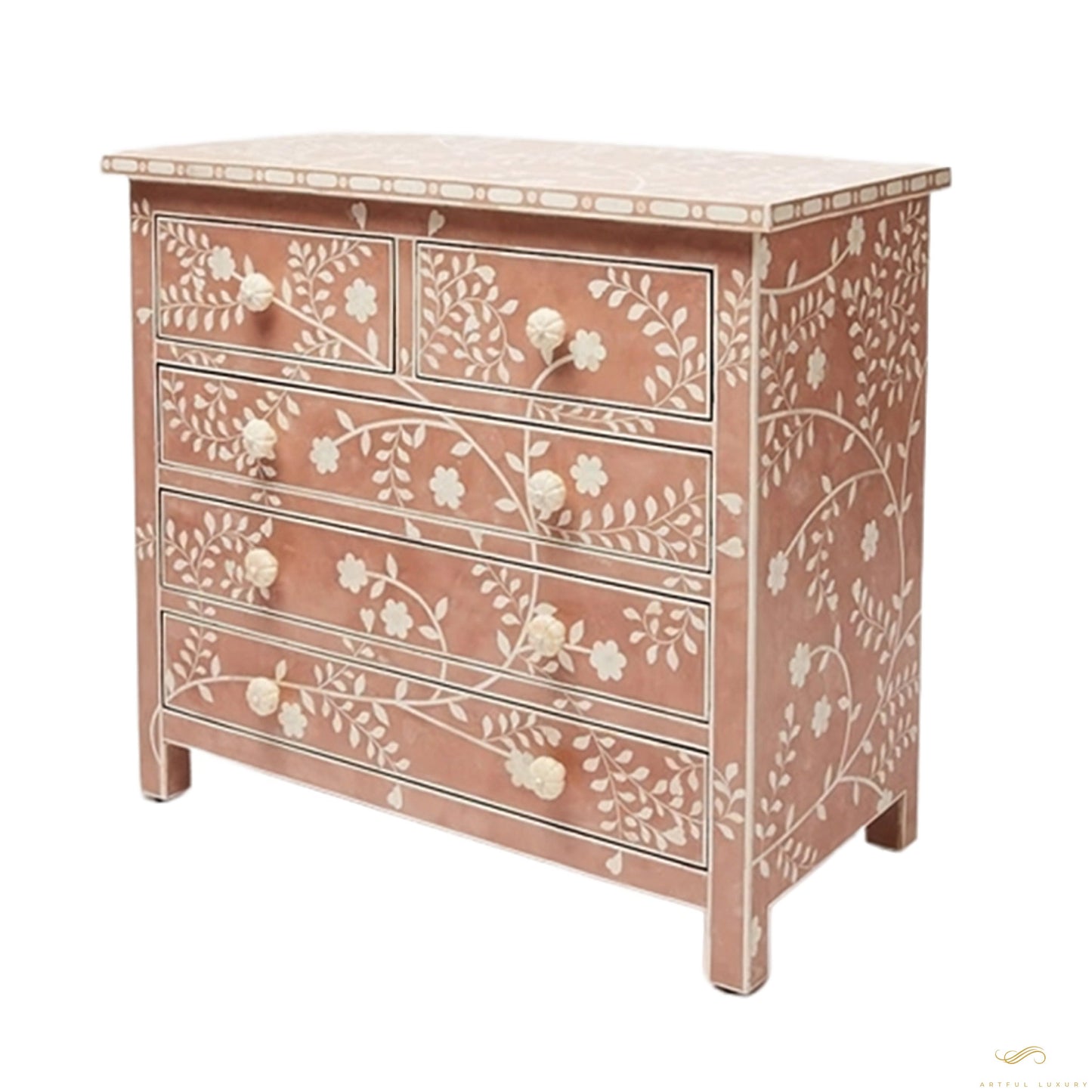 Bone Inlay Modern Floral dressers | Luxury Handmade Dresser