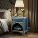 Blue Hand-Painted Wooden Bedside Table with Intricate White Filigree Design | Luxury Handmade Bedside Table